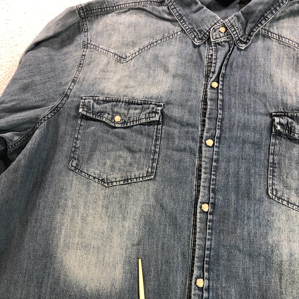 Harley Davidson Shirt Mens 3XL Blue Denim Western Pearl Snap Biker Long Sleeve - Picture 9 of 11